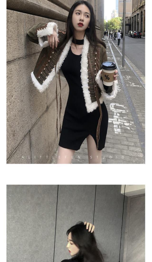 法式纯欲风性感开叉黑色针织连衣裙女秋冬设计感小众辣妹穿搭裙子详情5