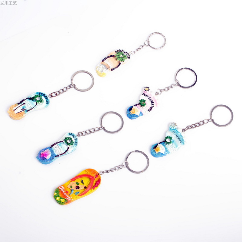 厂家定制  西班牙群岛海洋风3D手绘拖鞋 脚丫树脂钥匙扣钥匙挂件详情6