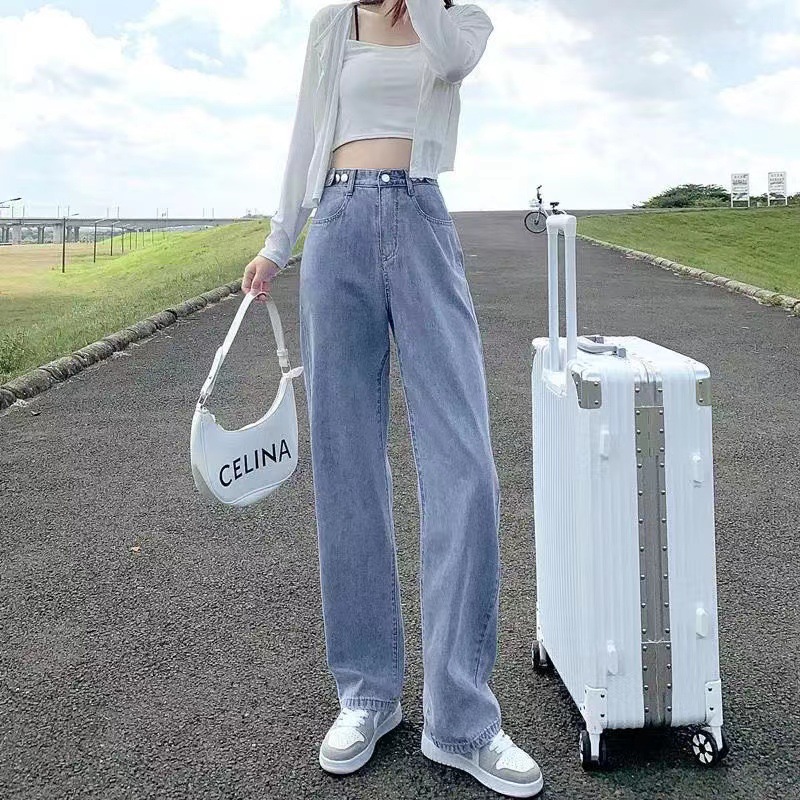 2022 Summer new style denim long pants for women, Korean high-waisted, slimming, floor-length wide-leg pants, wholesale from foreign trade street stalls pic 11