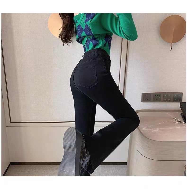 微喇牛仔裤女秋冬季2024年新款高腰显瘦小个子喇叭裤子女九分弹性详情19