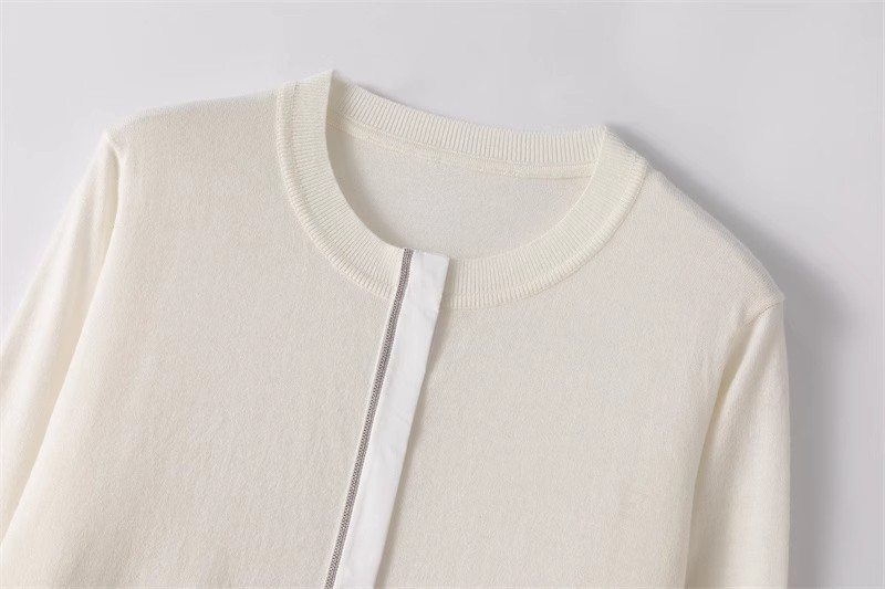 【 Fine-spun Wool 】 Beaded chain simple and intellectual patchwork long-sleeved thin wool knitted cardigan 24 early Autumn new style pic 7