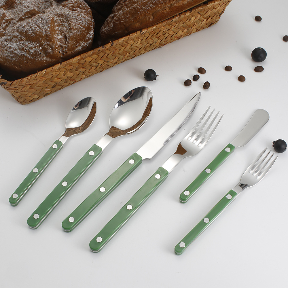 Handle nail tableware, 304 stainless steel tableware, ins Nordic-style spoons, high appearance level acrylic Western-style knives, forks and spoons pic 5