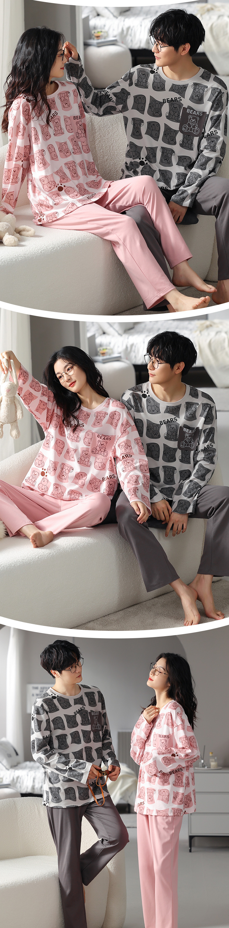 品牌情侣睡衣女长袖纯棉冬季新款韩版男士大码秋冬全棉家居服套装详情8