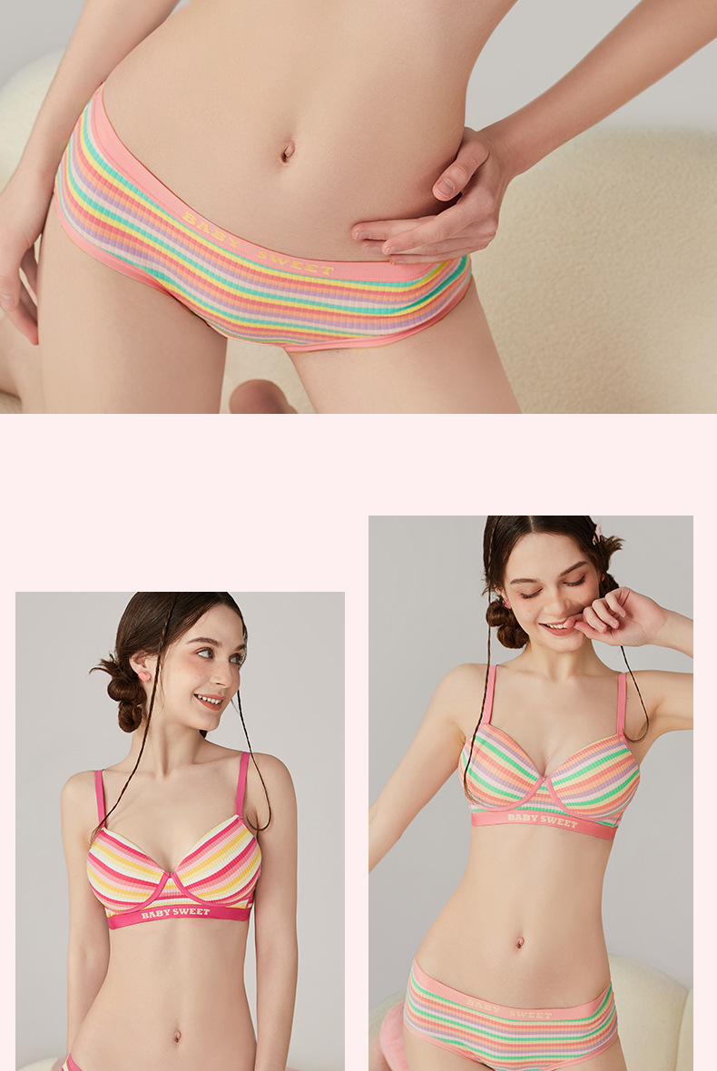 [彩色多巴胺]无痕内衣女小胸显大聚拢防下垂无钢圈彩虹文胸罩套装详情15