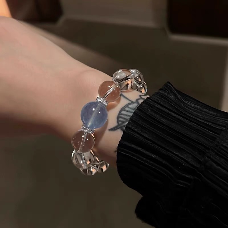 轻奢高级白水晶海蓝宝手链手工串珠小众爆款简约手饰民族风不掉色详情2