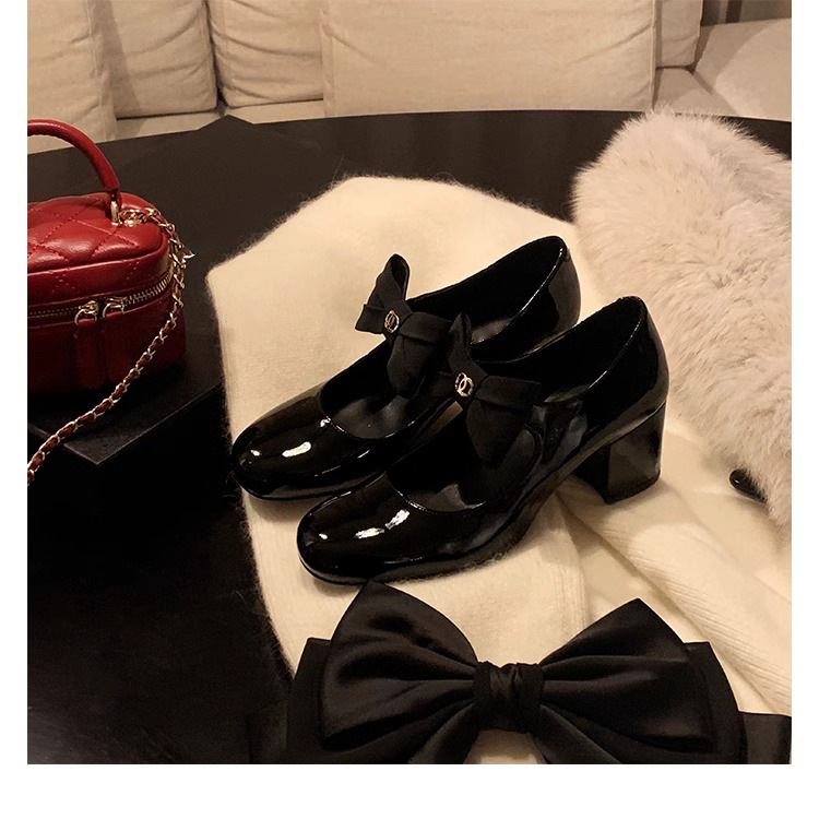 葡萄妈蝴蝶结玛丽珍鞋女法式高跟鞋真皮女鞋小香风粗跟制服皮鞋女详情33