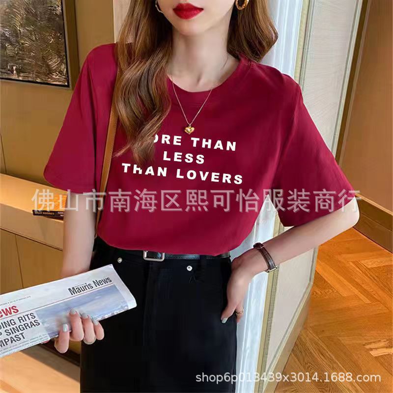 Cheap street stall clothing wholesale, summer short-sleeved T-shirts for women, cotton letter printed Korean version, Instagram trend pic 5