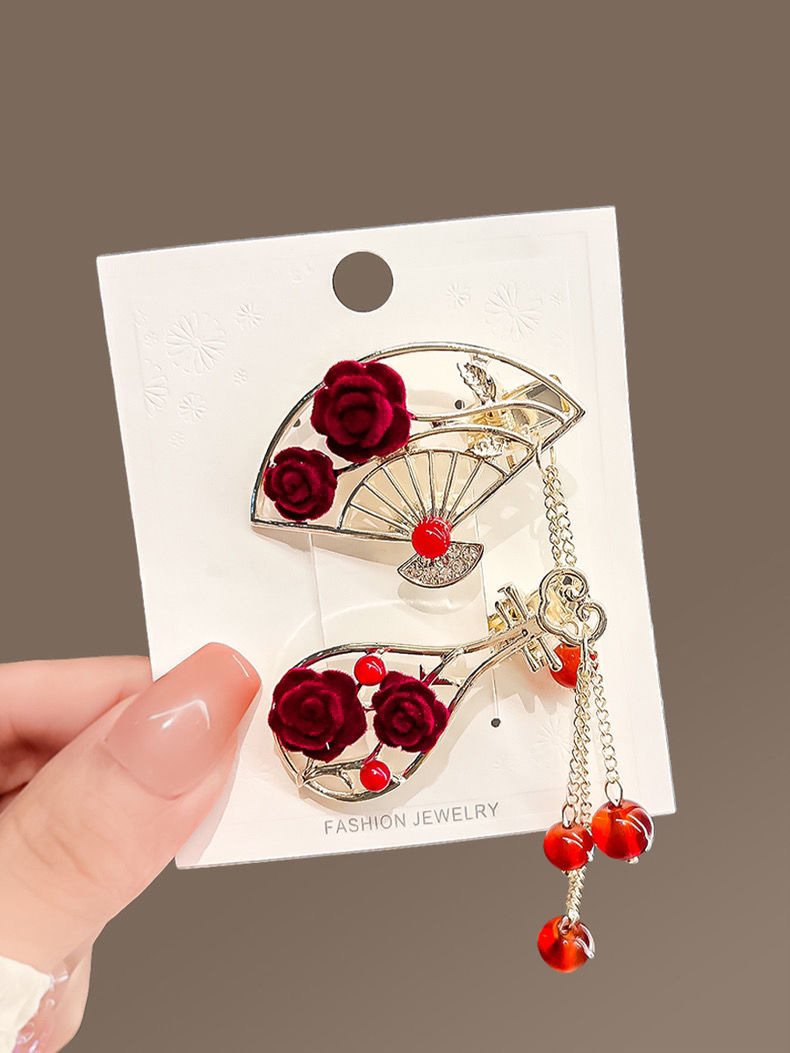 New Chinese-style alloy hair clips, plum blossom tassels, bangs clips, elegant hair clips, bride cheongsam, duckbill clips, and headwear for women from the national trend series pic 19