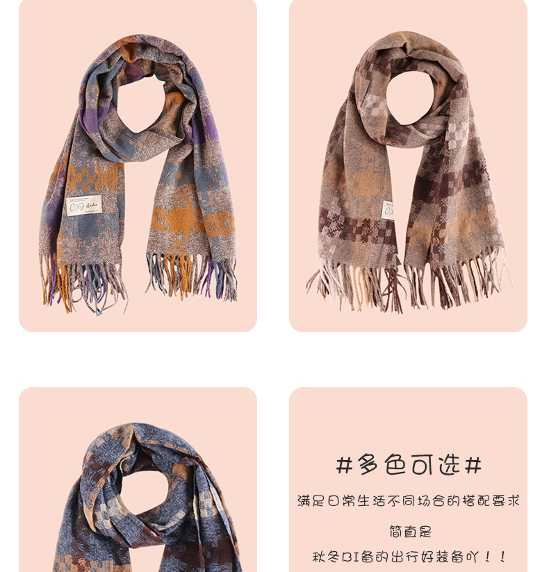 2024新品秋冬氛围感格纹流苏保暖围巾男女情侣加厚长款围脖礼物详情10