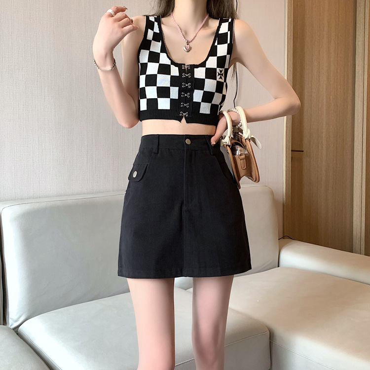 实拍视频小个子绿色半身裙女ins2023秋季新款高腰包臀a字裙短裙子详情23