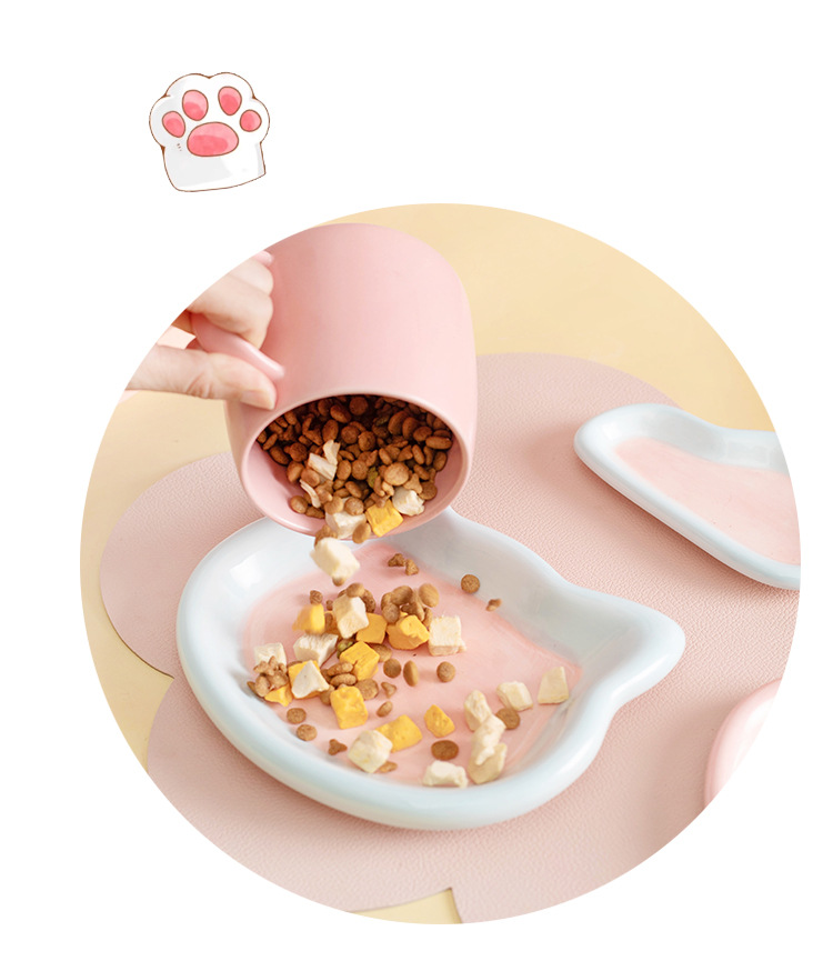 Korean InS-style hand-painted dodo plate cat bowl, a ceramic plate specially designed for cats, cat food, snacks, freeze-dried canned food bowl, and comes with a cute cat hair tie pic 13