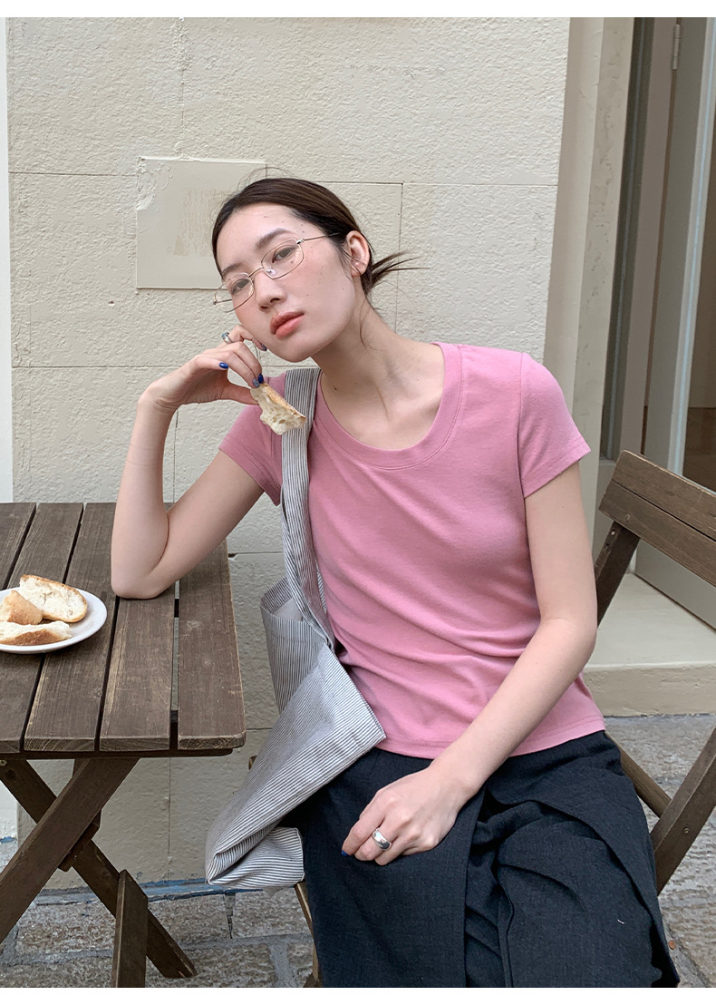 【11 Colors 】 Basic round-neck short-sleeved T-shirt for women 2025 Spring/Summer New simple and versatile solid color top T003 pic 38