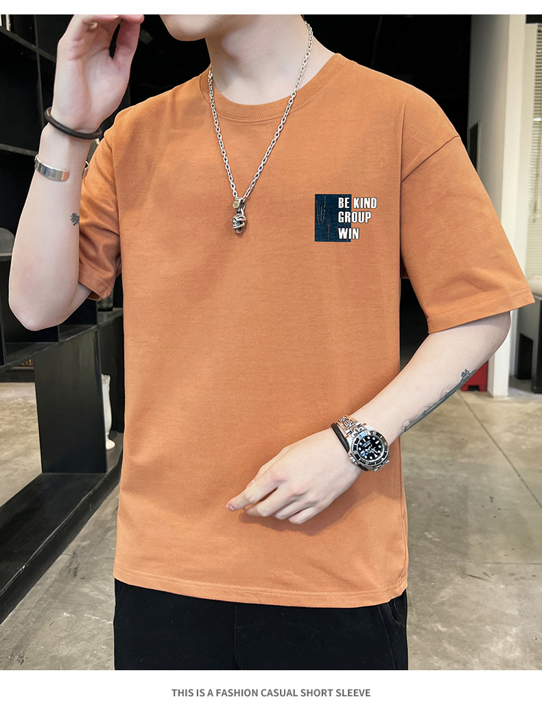 Short-sleeved T-shirt for men, 2022 Summer new Korean style trendy ins loose T-shirt, mid-sleeved cotton trendy brand, large size pic 88