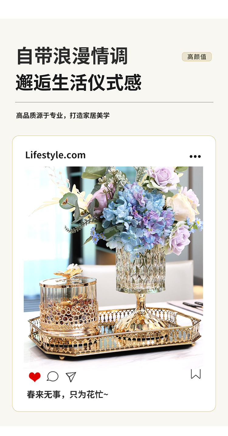 法国金糖果罐欧式轻奢高透玻璃装饰品桌面密封储物罐客厅创意摆件详情2