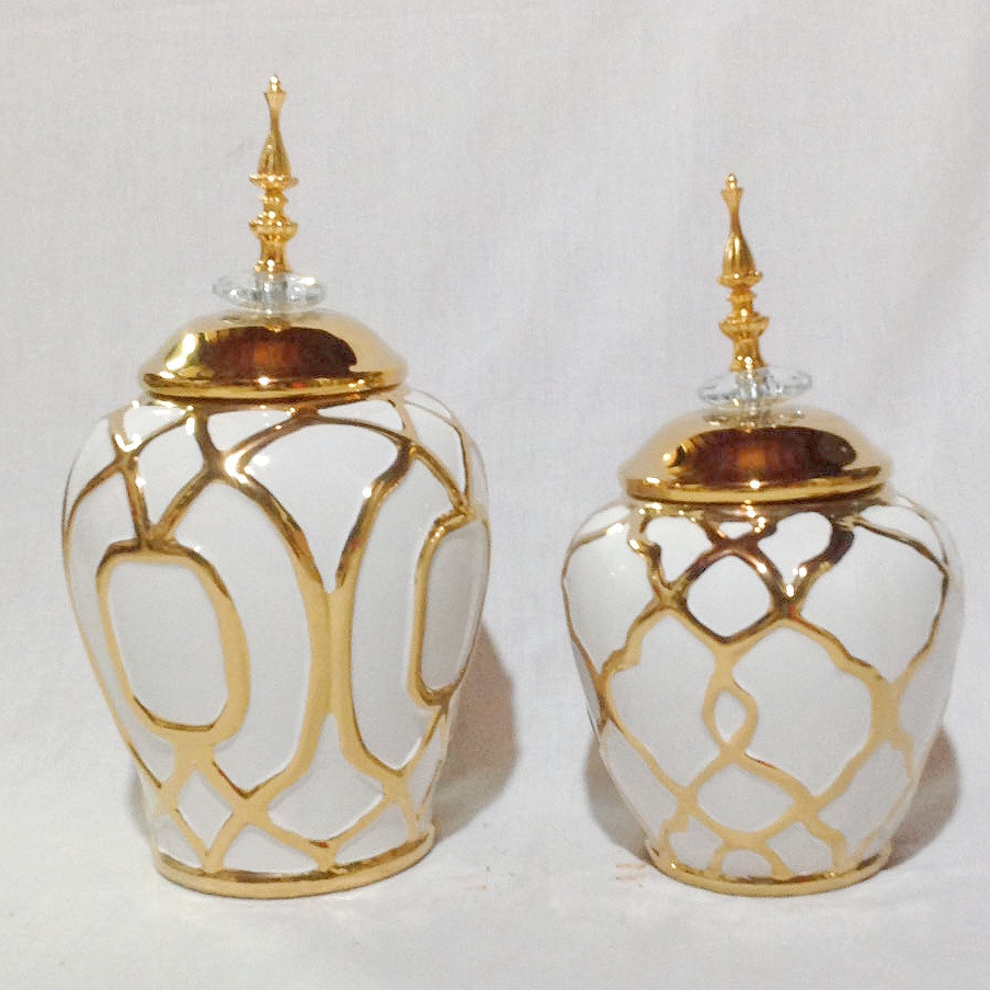 Ceramic light luxury electroplated general jar, platinum flower vase, handicraft display piece, entrance soft decoration, storage jar 2, Golden castle vase pic 3