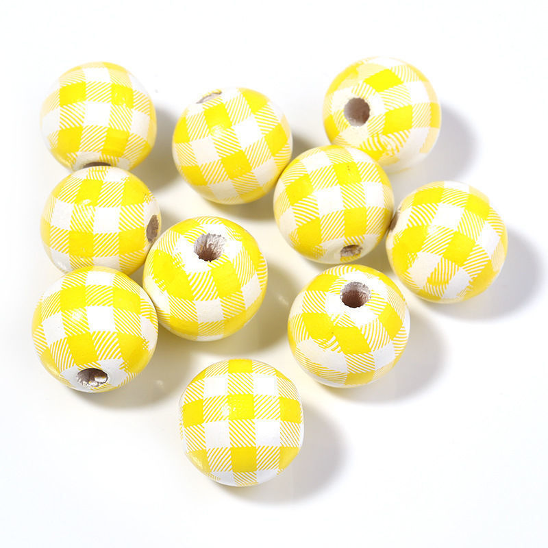 千鸟格木珠DIY挂饰装饰串珠彩色格子木珠配件条纹印花带孔木珠详情26