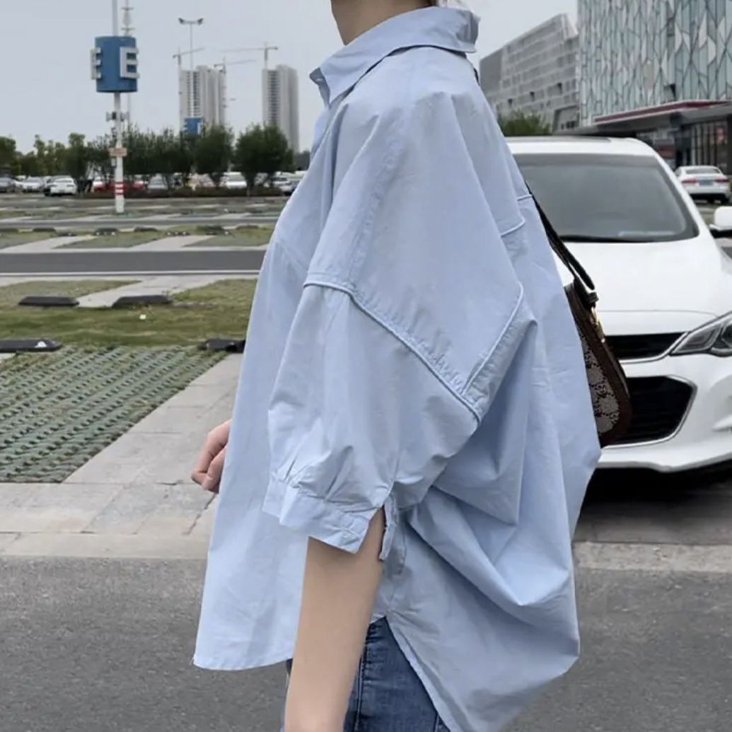 【仿棉】2022夏季后背镂空衬衫女士设计感时尚休闲洋气感上衣详情12