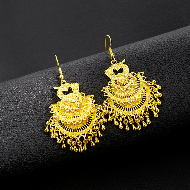 Ethnic-style peacock earrings, golden bell tassel earrings, Bohemian leaf pendants, scenic area earrings wholesale pic 18
