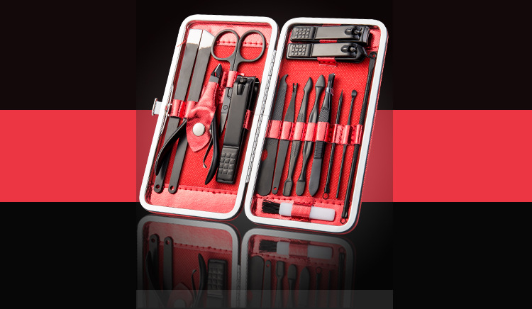 Stainless steel nail clippers, black nail clippers set, 18-piece nail clippers set, nail art tool set, beauty set pic 48