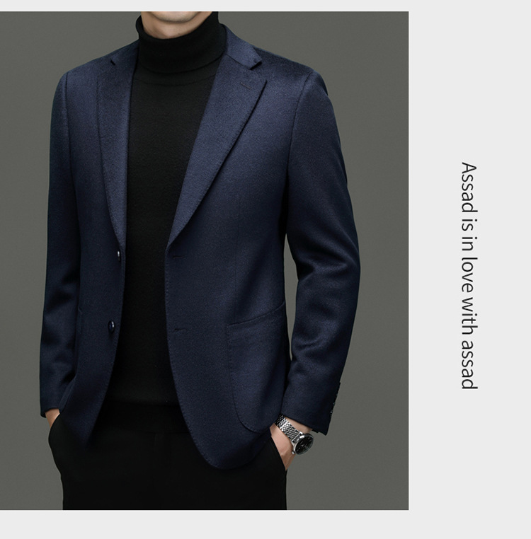羊毛羊绒西服男高档商务休闲时尚桑蚕丝西装英伦秋冬厚款外套男装详情35