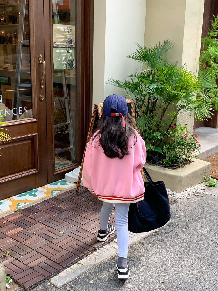 TCkids2022AW Autumn/Winter Edition fleece thickened embroidered label pink baseball jacket pic 16