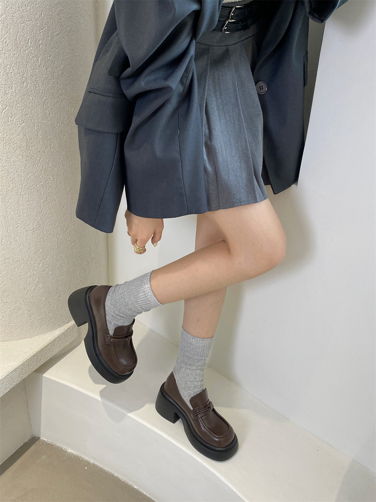 厚底松糕小皮鞋2023新款秋季单鞋女日系JK粗跟乐福鞋详情34