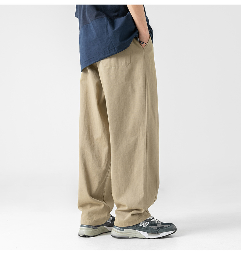 Japanese-style pure cotton casual pants for men in spring 2024, featuring a retro double pleated design and versatile long pants for men pic 32