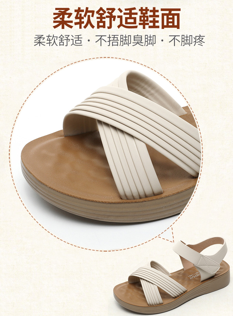 妈妈凉鞋2024新款夏季平底女鞋中年坡跟中跟女士夏天百搭厚底舒适详情6