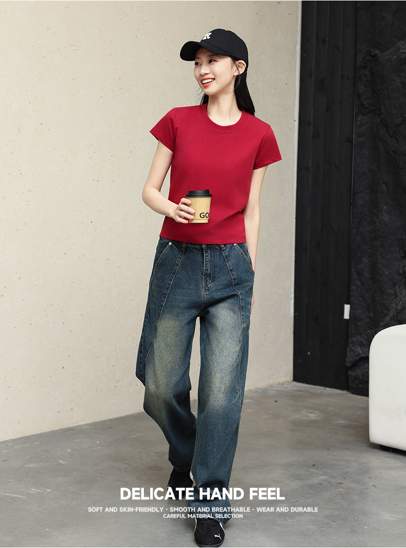 230g正肩收腰简约上衣短袖T恤修身显瘦打底衫索罗纳女款夏季纯色详情2