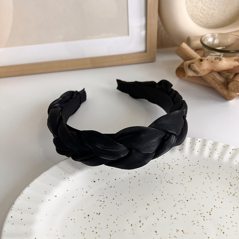 French elegant black hairband, sweet pearl braided hairpin, knitted height-increasing headband, wide-edge hairpin for women pic 43