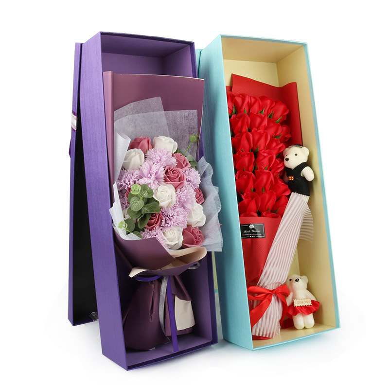 High-end rectangular classic cross-bow ribbon flower gift box set, a consumables manufacturer for flower shops pic 5