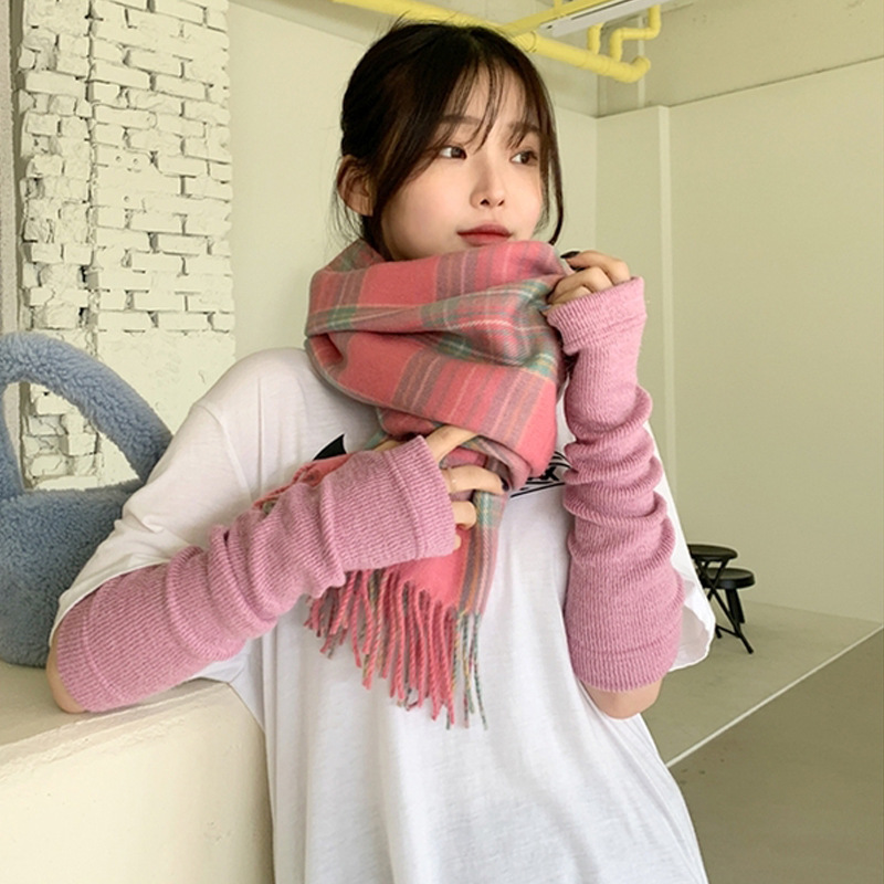 Korean style pink checkered scarf imitating cashmere winter purple scarf 2022 autumn and winter new style widened scarf shawl pic 25