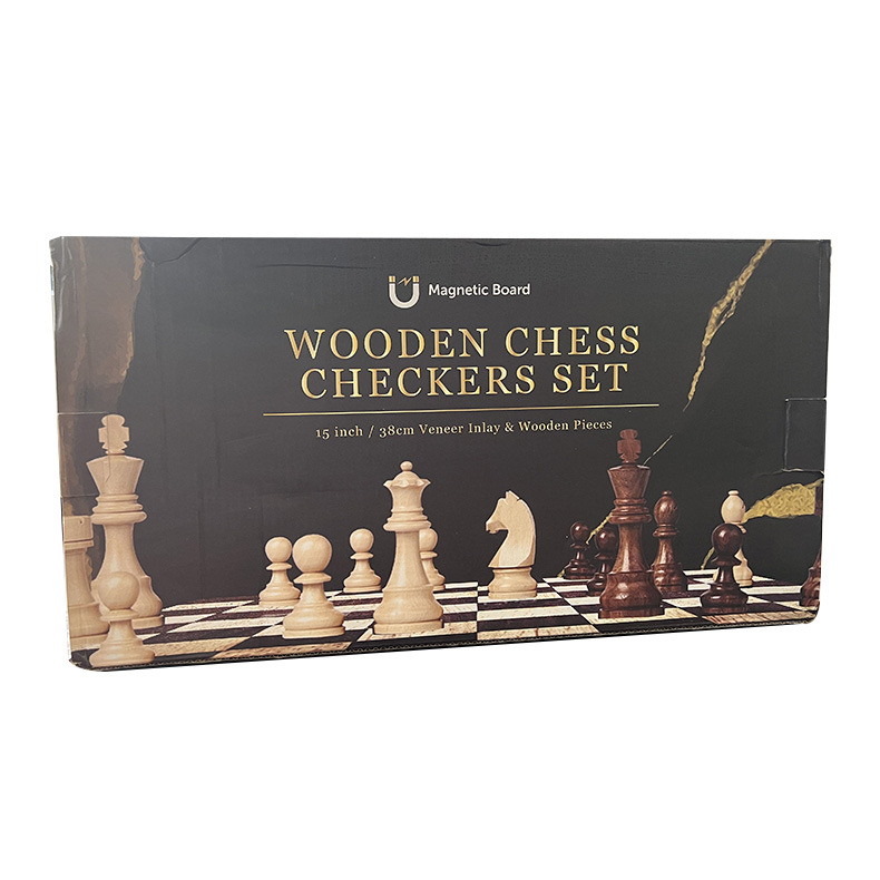 Cross-border wooden rounded corner two-in-one folding chess board, chess quality magnetic chess competitive and educational toy pic 18