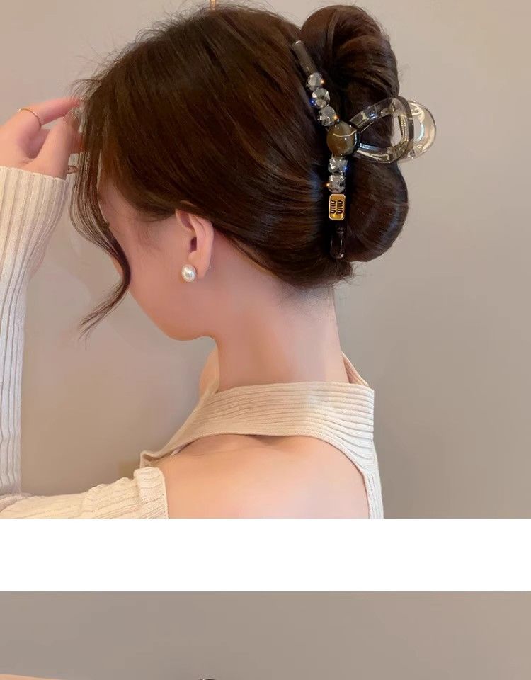 高级感茶色水晶发夹女后脑勺发量多大号鲨鱼夹气质盘发发抓夹头饰详情8