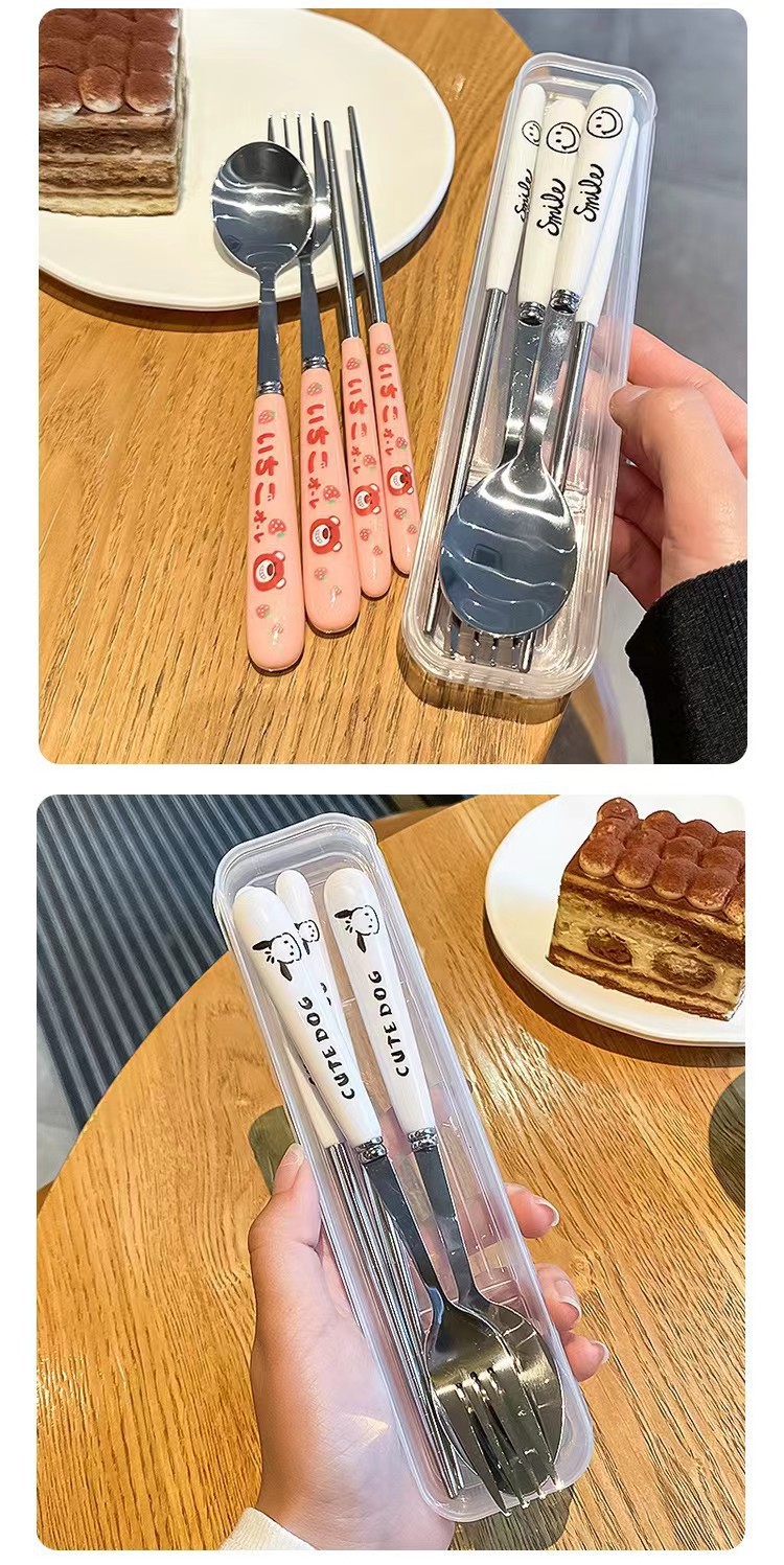 创意卡通不锈钢便携餐具学生可爱餐具旅行餐盒勺子叉子筷子三件套详情4