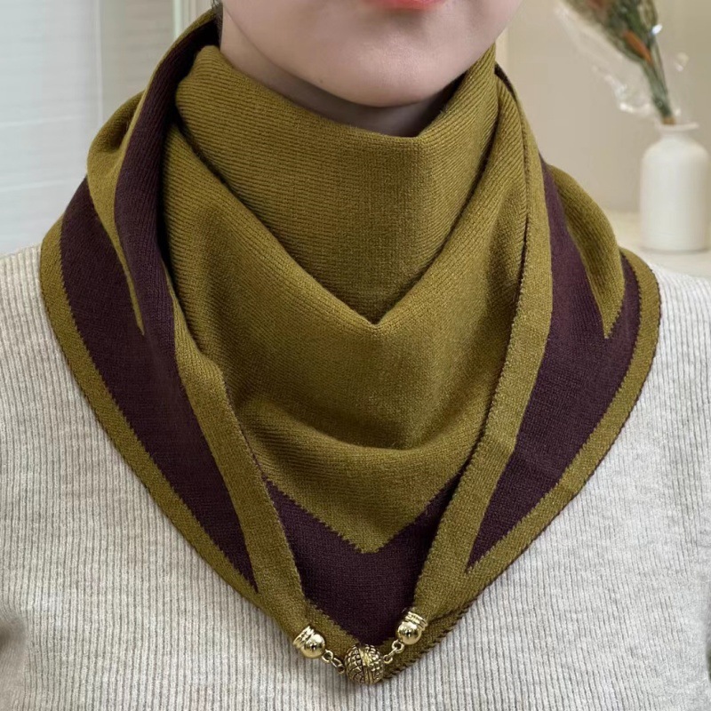 秋冬季新款仿羊绒磁扣针织双色三角巾女保暖洋气时尚百搭护颈围巾详情9