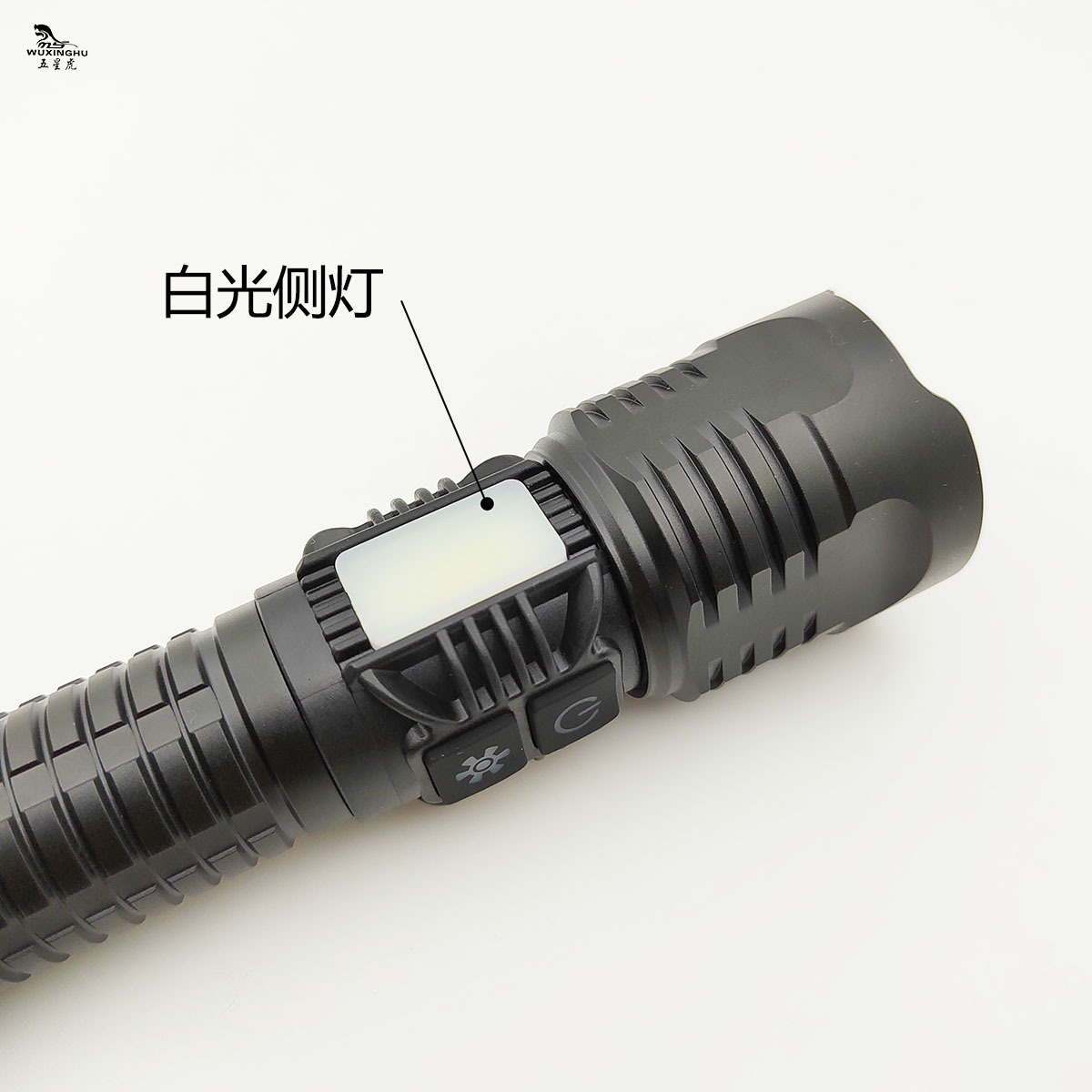New outdoor long-range white laser rechargeable flashlight with mobile phone charging, focusing, side light and strong light pic 7