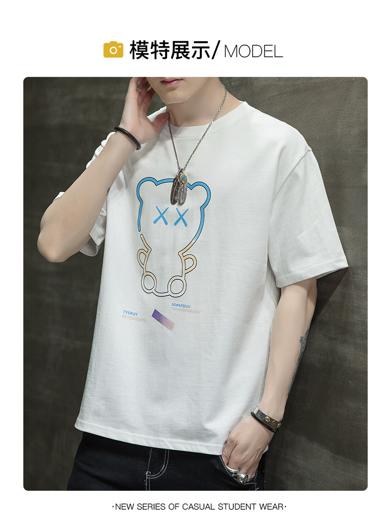 Short-sleeved T-shirt for men, Korean style, summer loose cotton T-shirt, cross-border new style, student bottom layer, half-sleeved shirt pic 118
