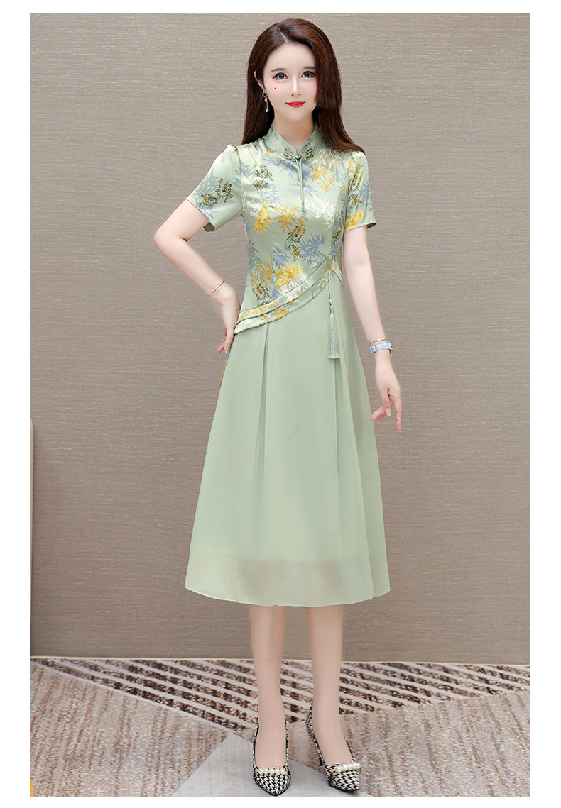气质时尚印花连衣裙女夏季2024年新款修身洋气女装改良旗袍裙子潮详情11