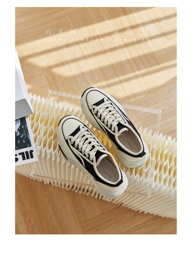 【澜柜】北海道 厚底系带帆布鞋女2022年新款网面平底小白鞋子女详情78