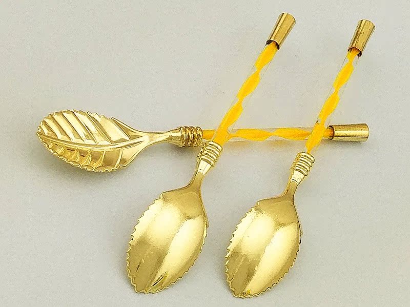 Creative tableware, retro crystal handle, leaf-shaped coffee spoon, premium spoon, small blender, bronze spoon JY46 pic 30