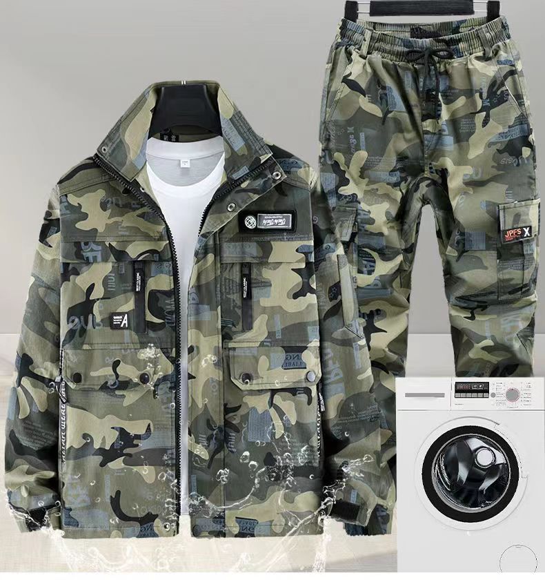 厂家批发春秋工作服弹力工装汽修户外耐脏电焊劳保防烫迷彩服套装详情8