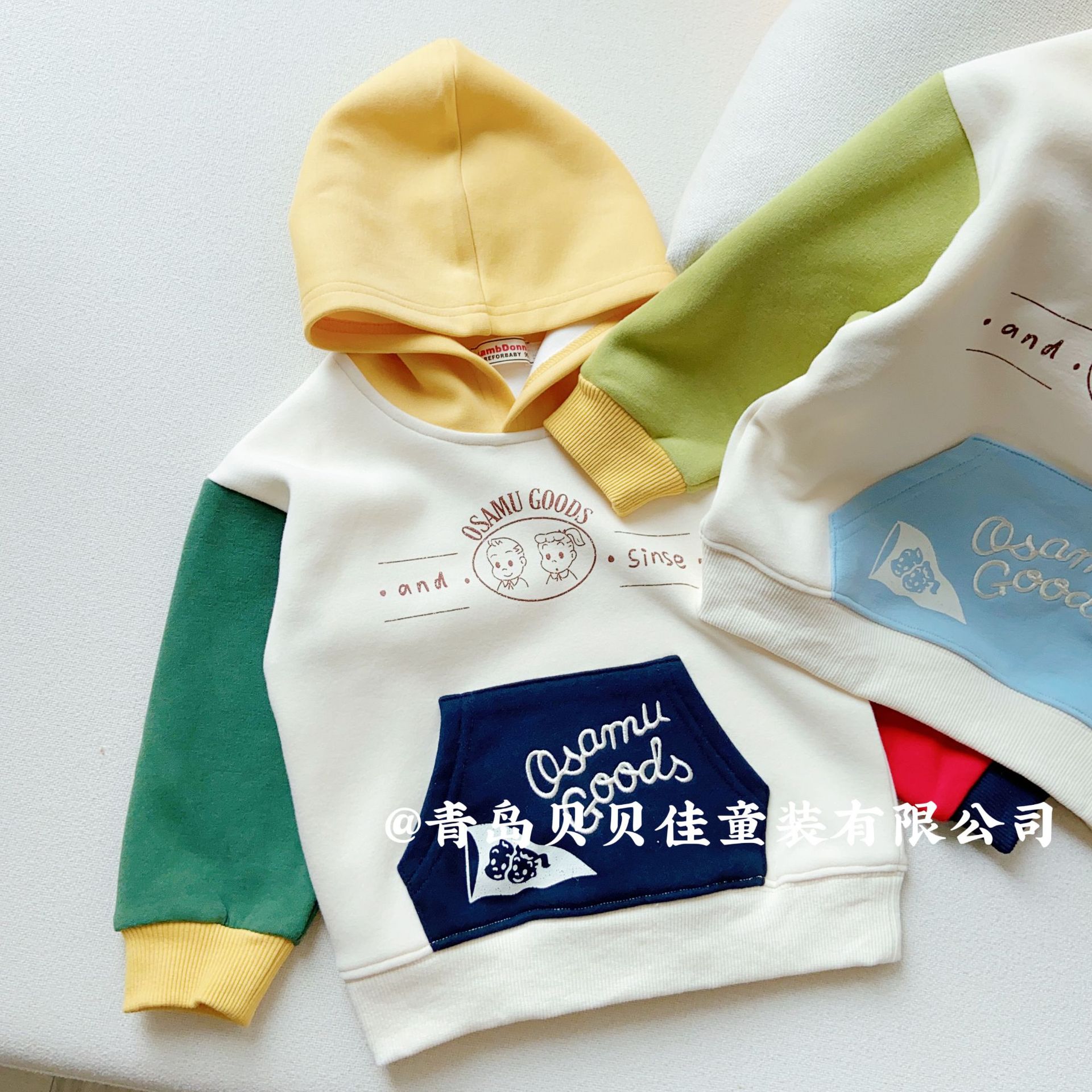 男童女童卫衣23秋冬加绒加厚小童连帽套头一体绒宽松卫衣批发零售详情12