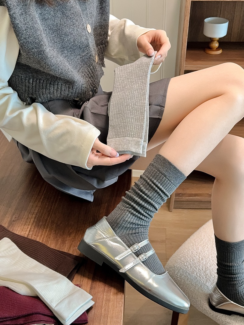 安可拉红袜子秋季女中筒袜酒红色堆堆袜春秋安哥拉红抽条袜子批发详情13