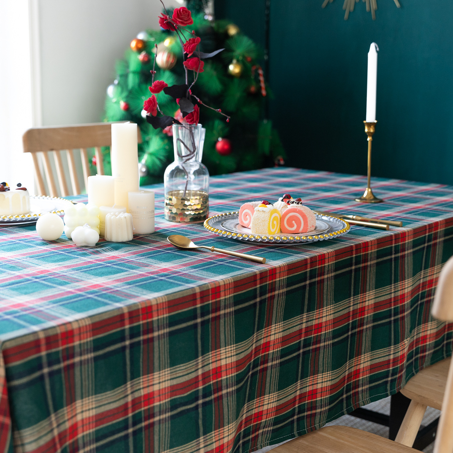 American green checkered table fabric Christmas Day Amazon rectangular atmosphere decoration tablecloth manufacturer, South Korea pic 6