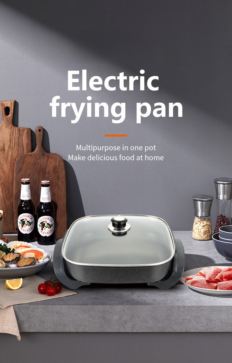 电火锅方锅烧烤一体锅跨境代发家用电热锅ELECTRIC FRYING PA详情2