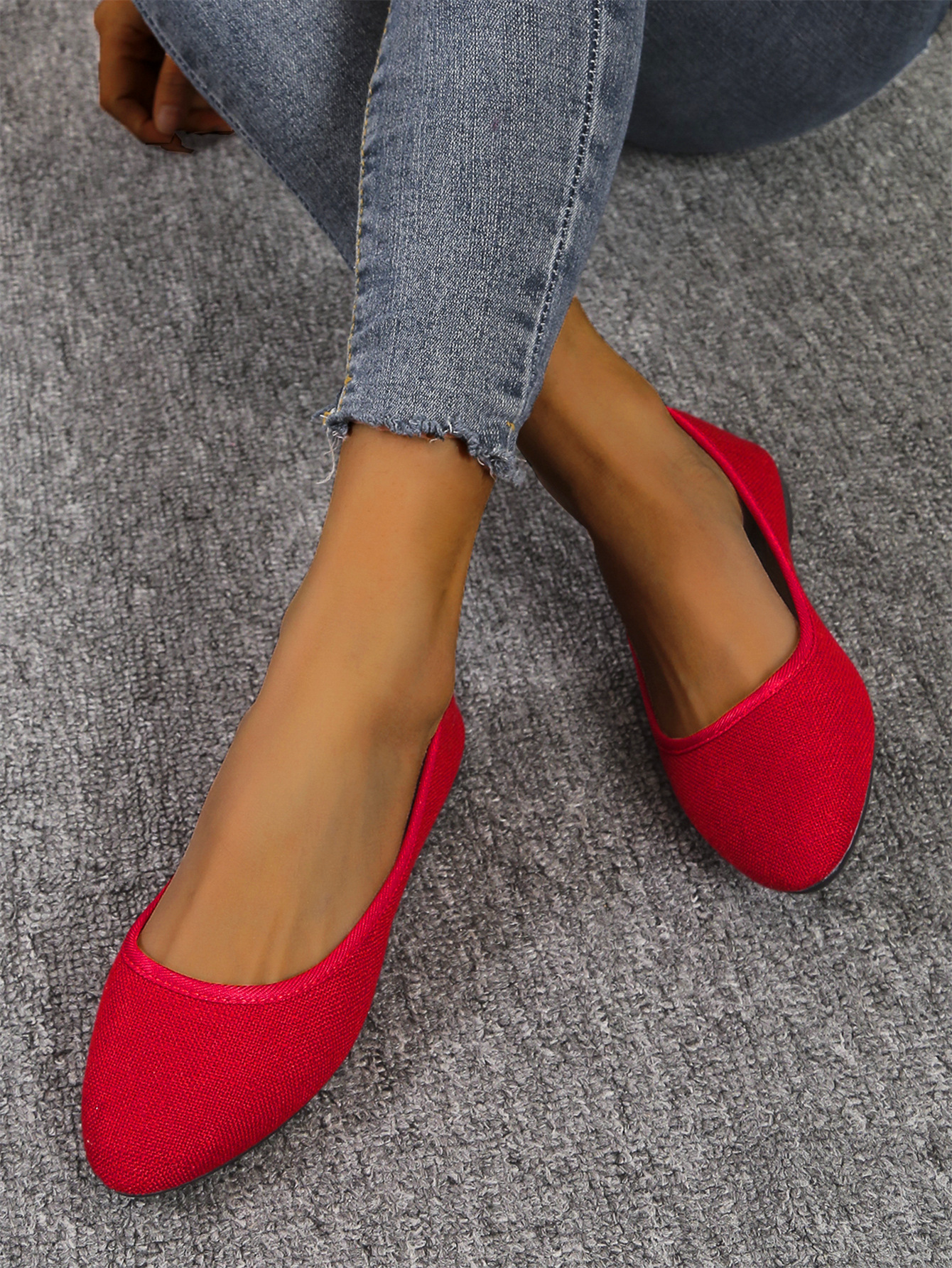 2023春夏新款跨境四季欧洲站休闲女单鞋纯色平跟亚麻休闲女士鞋子详情6