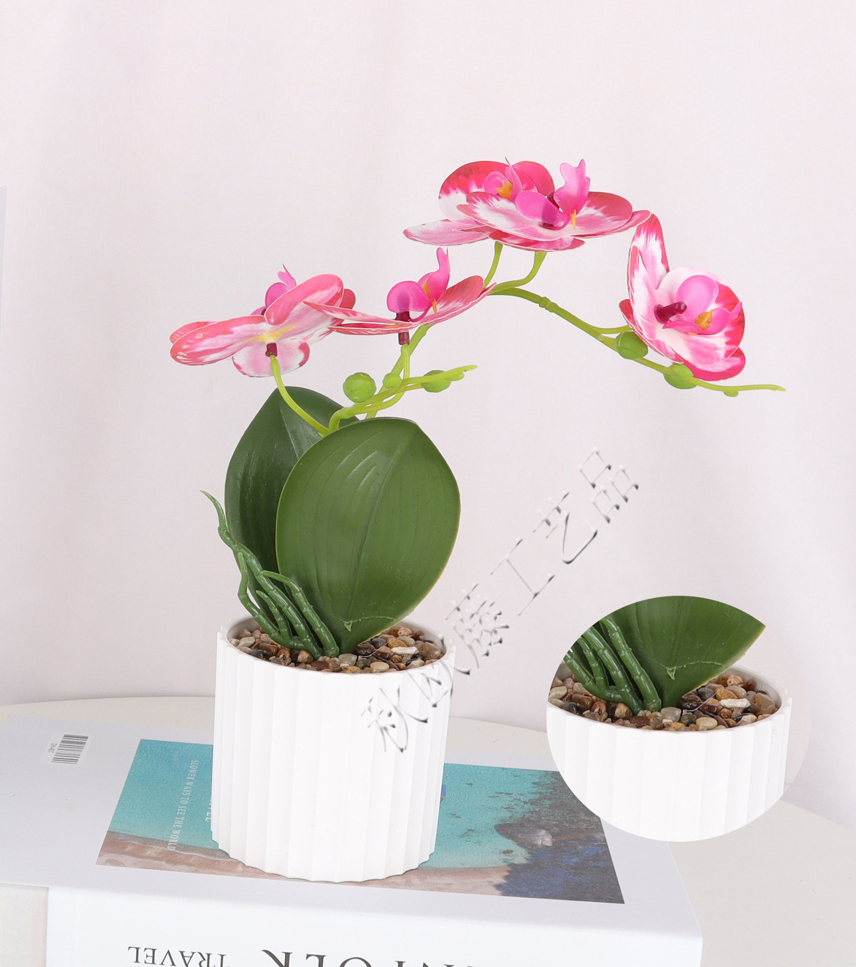 仿真3D蝴蝶兰2叉5头盆栽/仿真盆景/仿真花创意内室小摆件/亚马逊详情4