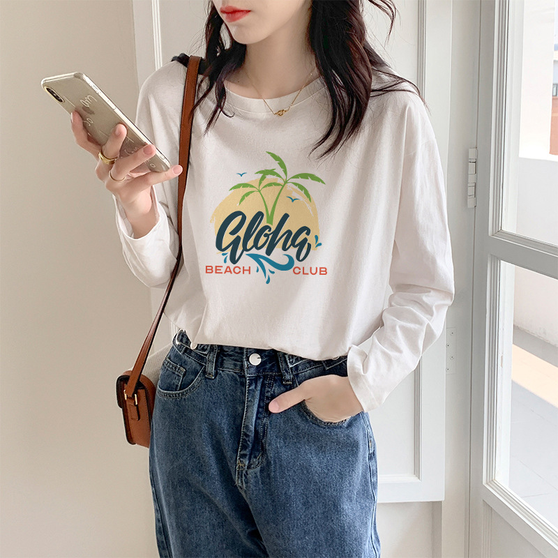 代发供货 加厚精梳纯棉春秋装女装长袖T恤印花内百搭上衣打底衫详情29