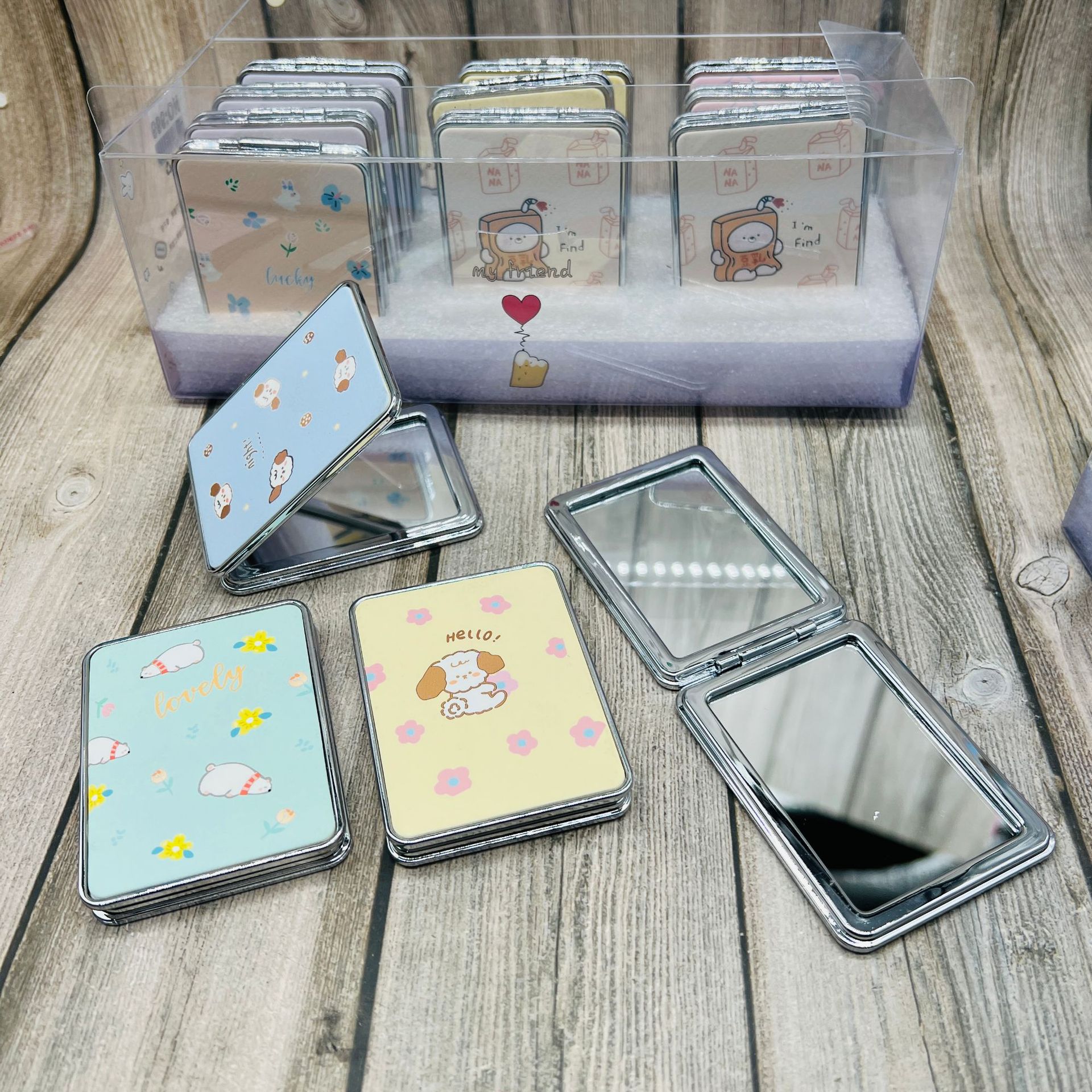 Double-sided mirror, folding mirror, magnifying mirror, portable mini, small makeup mirror, cartoon round mirror pic 1